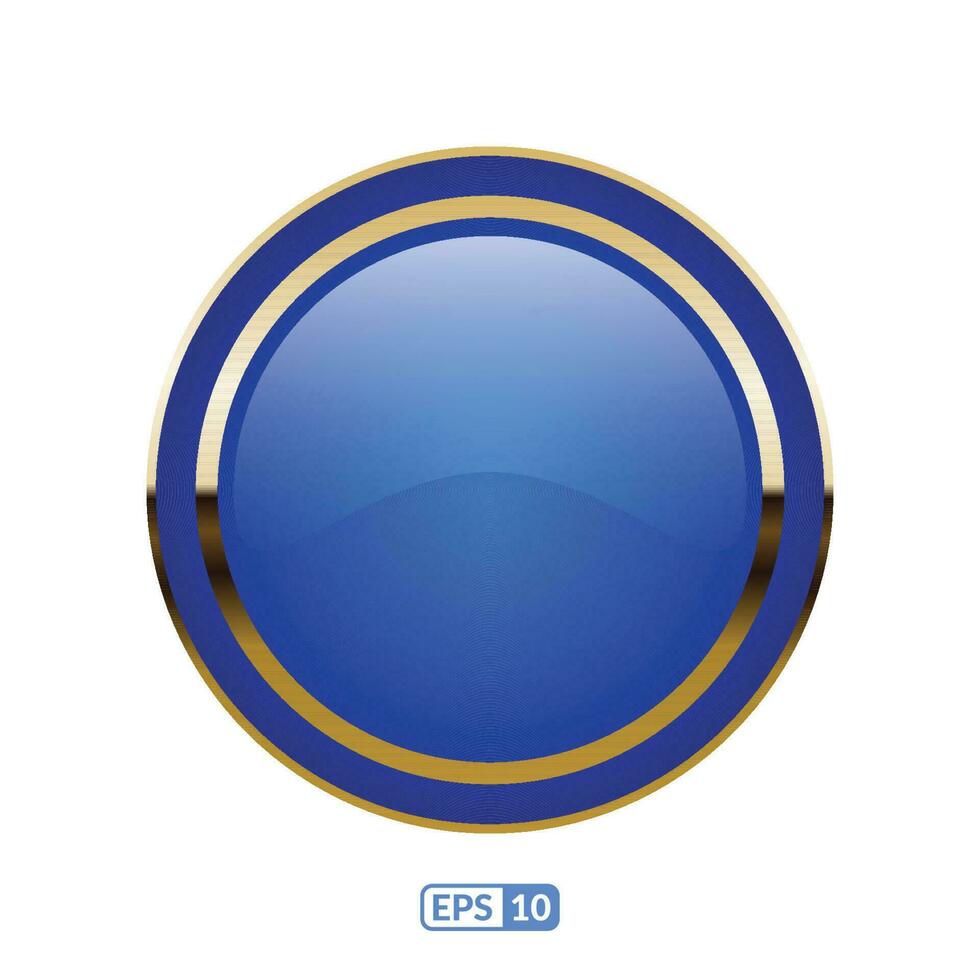 Gold frame glossy blue button. vector