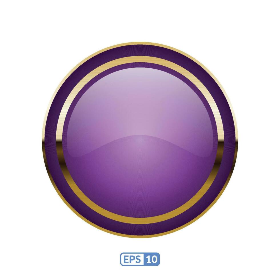 Gold frame glossy deep purple button. vector