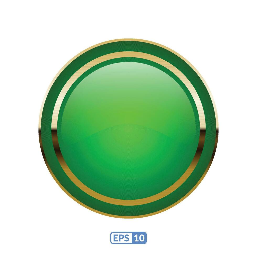 Gold frame glossy green button. vector
