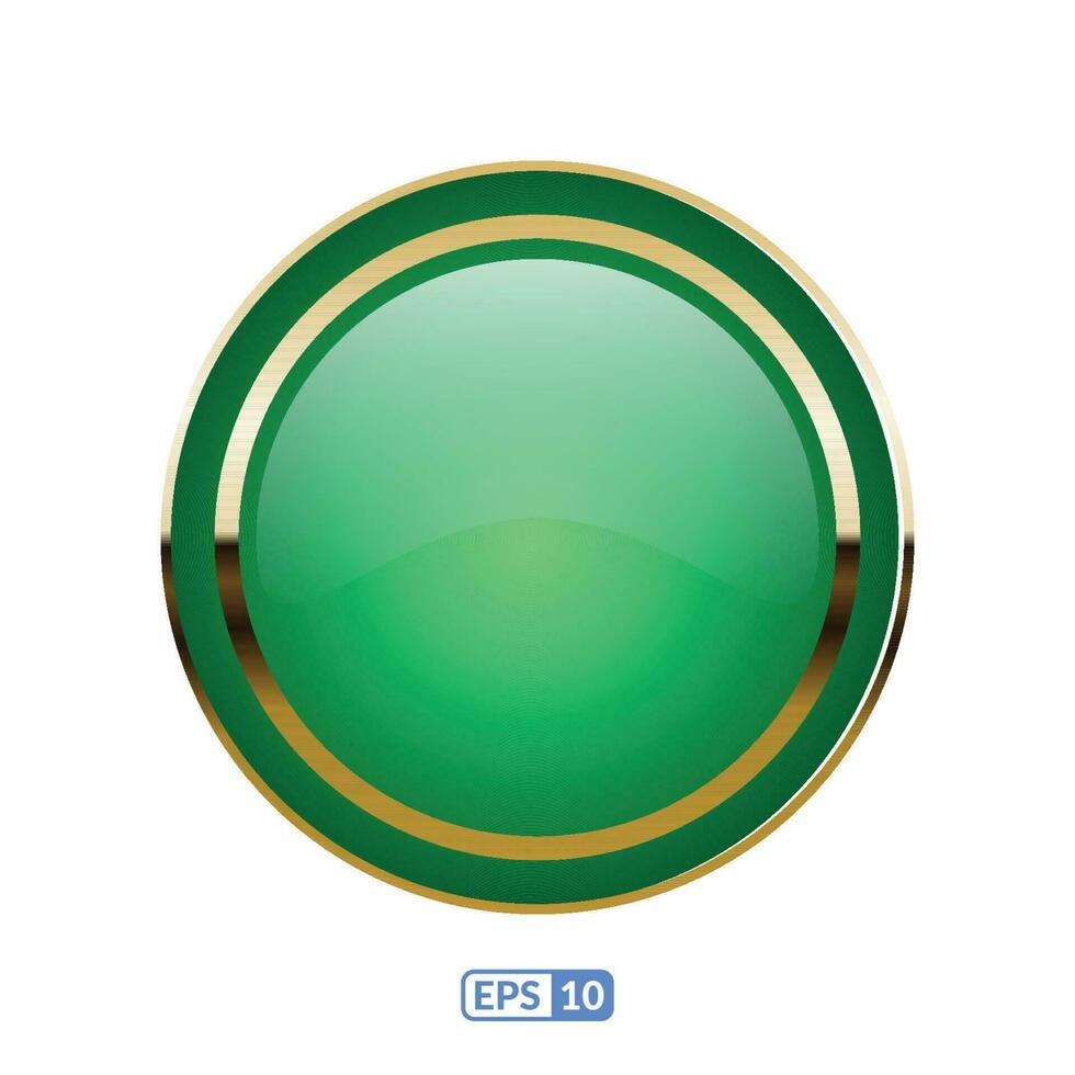 Gold frame glossy jade green button. vector