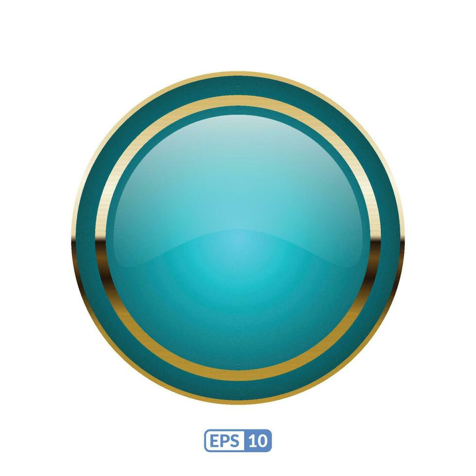 Gold frame glossy jade blue button. vector