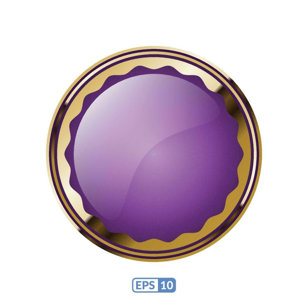 Gold frame glossy luxury deep purple button. vector