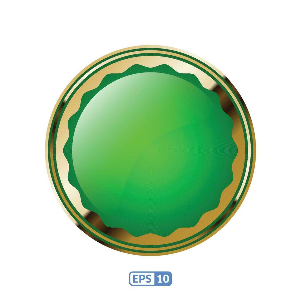 oro marco lustroso lujo verde botón. vector