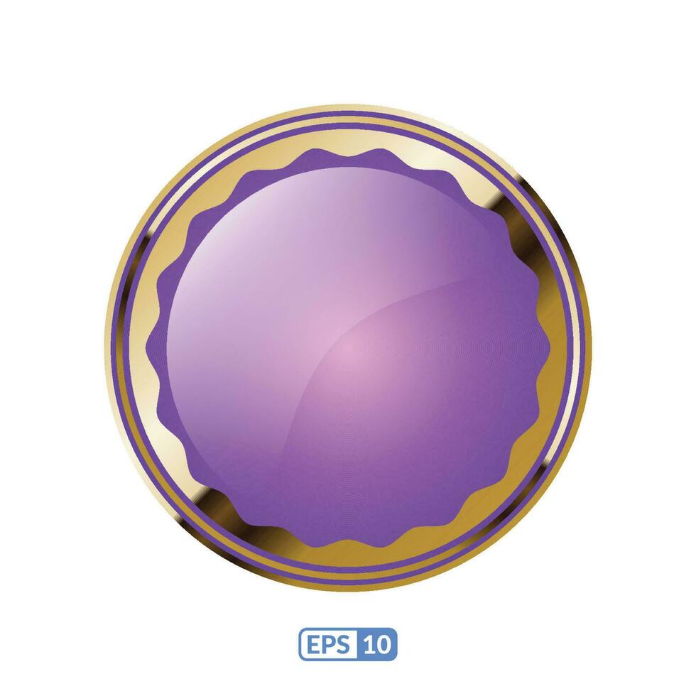 Gold frame glossy luxury purple button. vector