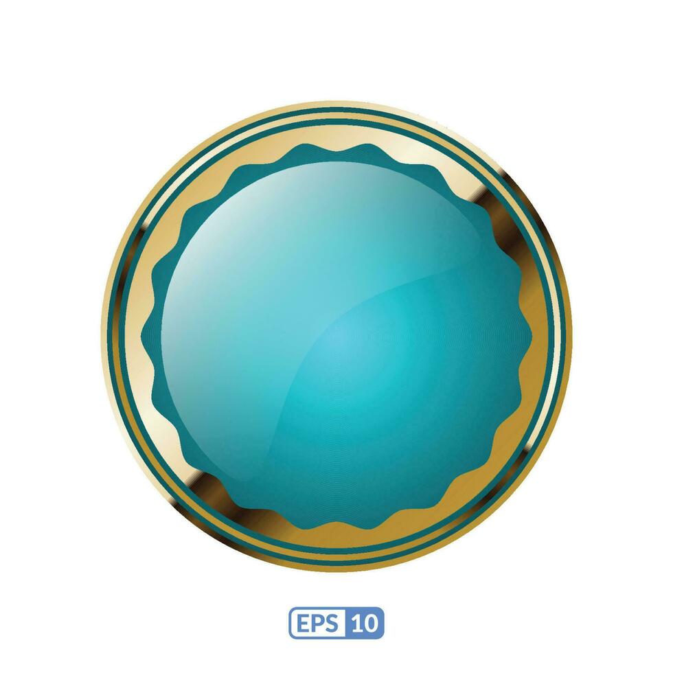 Gold frame glossy luxury sky blue button. vector
