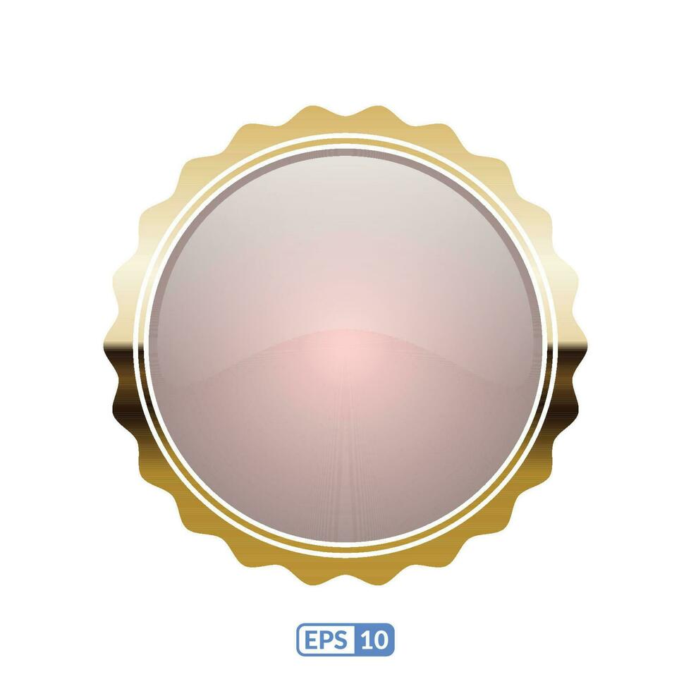 Sunburst gold frame creamy circle button. vector
