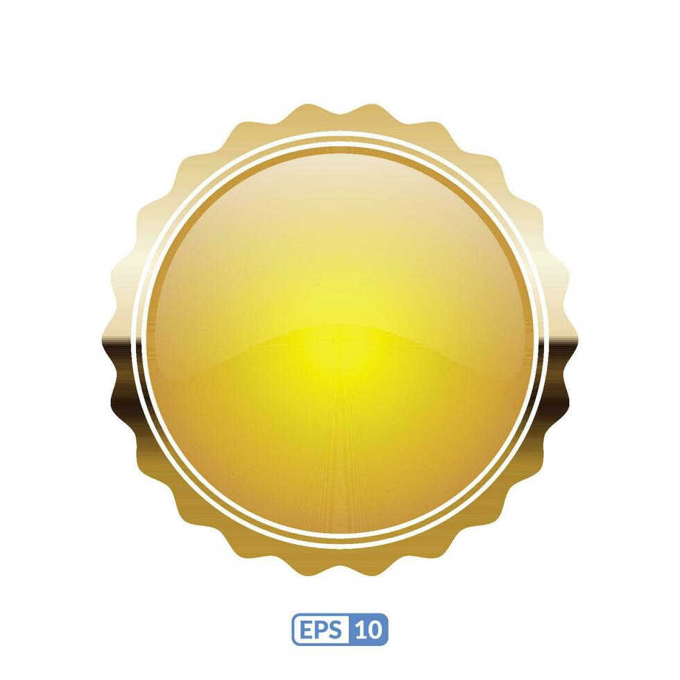 Sunburst gold frame luxury circle button, label and badge. vector