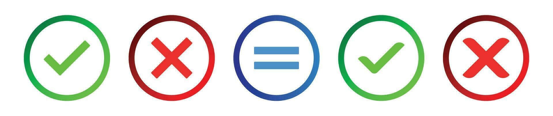 Check mark, cross mark circle frame button set EPS10. vector