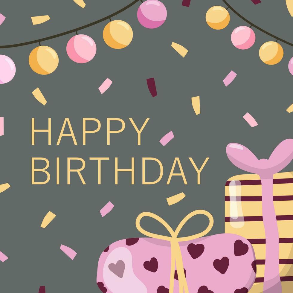 Happy birthday vector card. Vector illustration in hand-drawn simple style Time to celebrate. Make a wish.