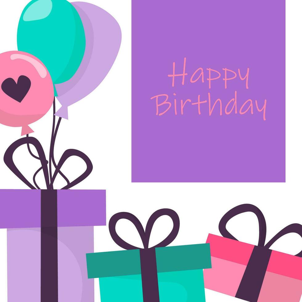 Happy birthday vector card with gift boxes