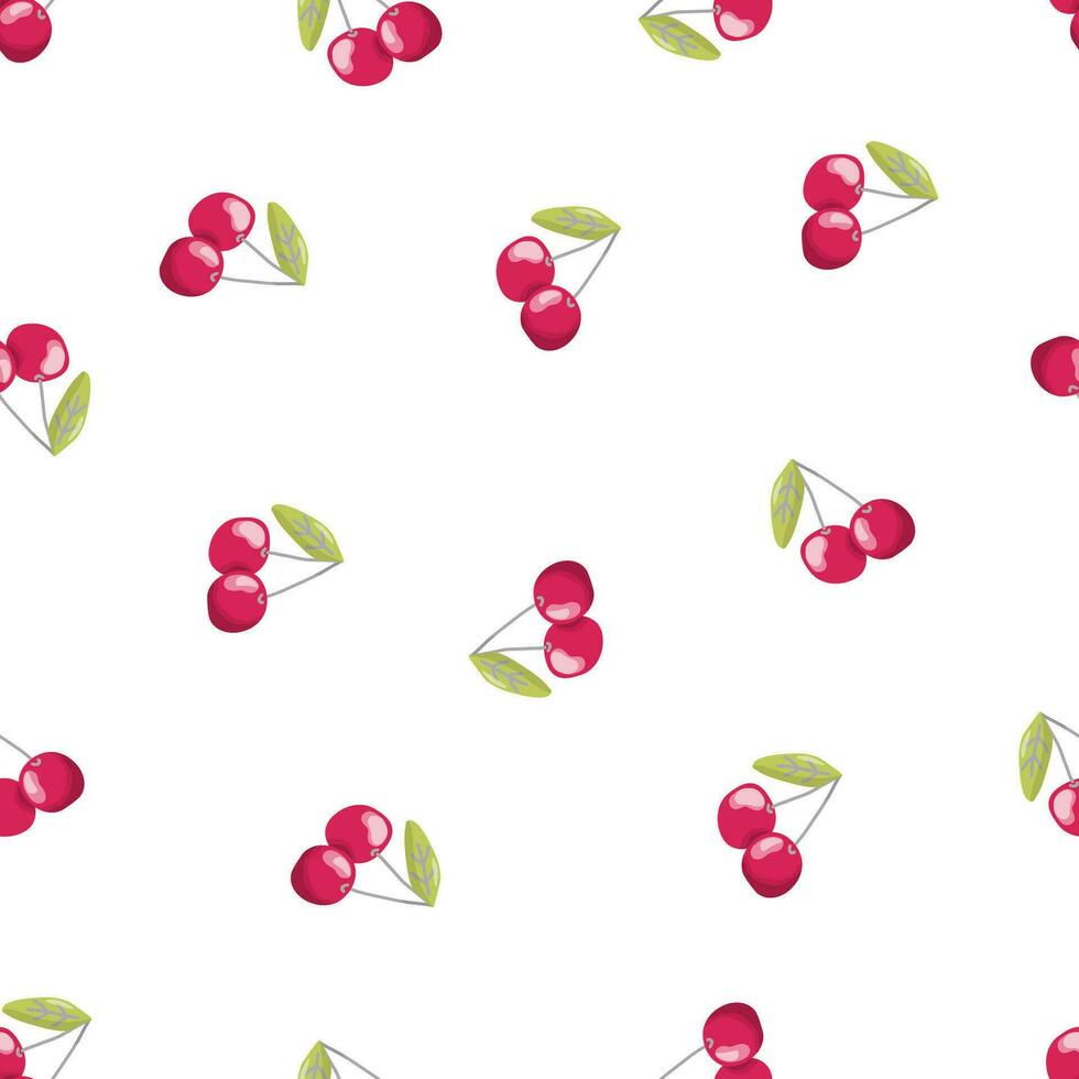 Vector seamless pattern with red cherry berries on a white background.