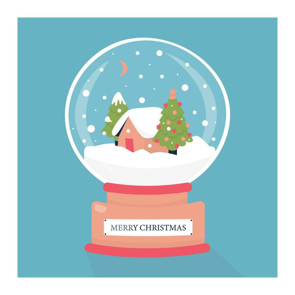 Vector Christmas card with crystal ball. Hand draw style.Vector illustration greeting card