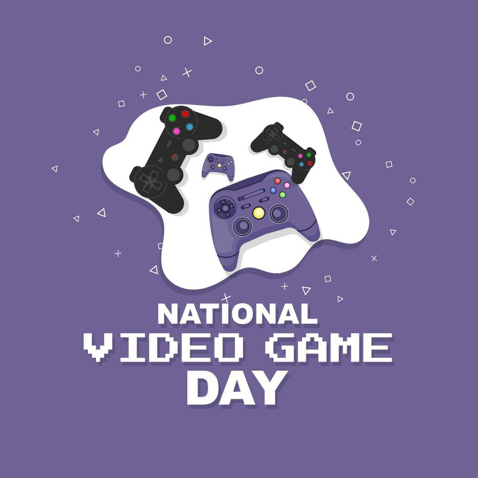 National video game day. Poster banner design with game controller on purple background. Vector illustration design.