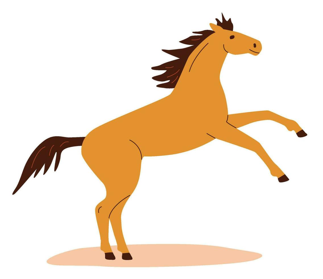 Elegant stallion rearing up isolated on white beckground.. Domesticated wild warmblood animal. flat vector illustration.