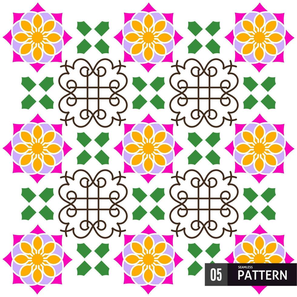 a colorful pattern with flowers and leaves vector