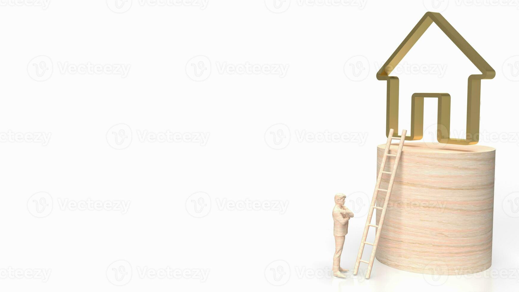 The wood man figure and home icon for property business concept 3d rendering photo
