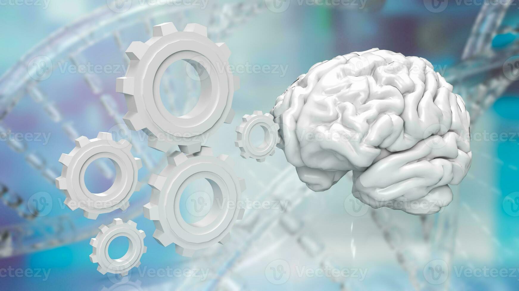 The Brain and gears on dna background 3d rendering photo