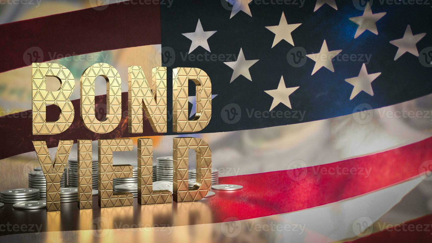 The Bond yield  and coins on united states flag  for Business concept 3d rendering photo