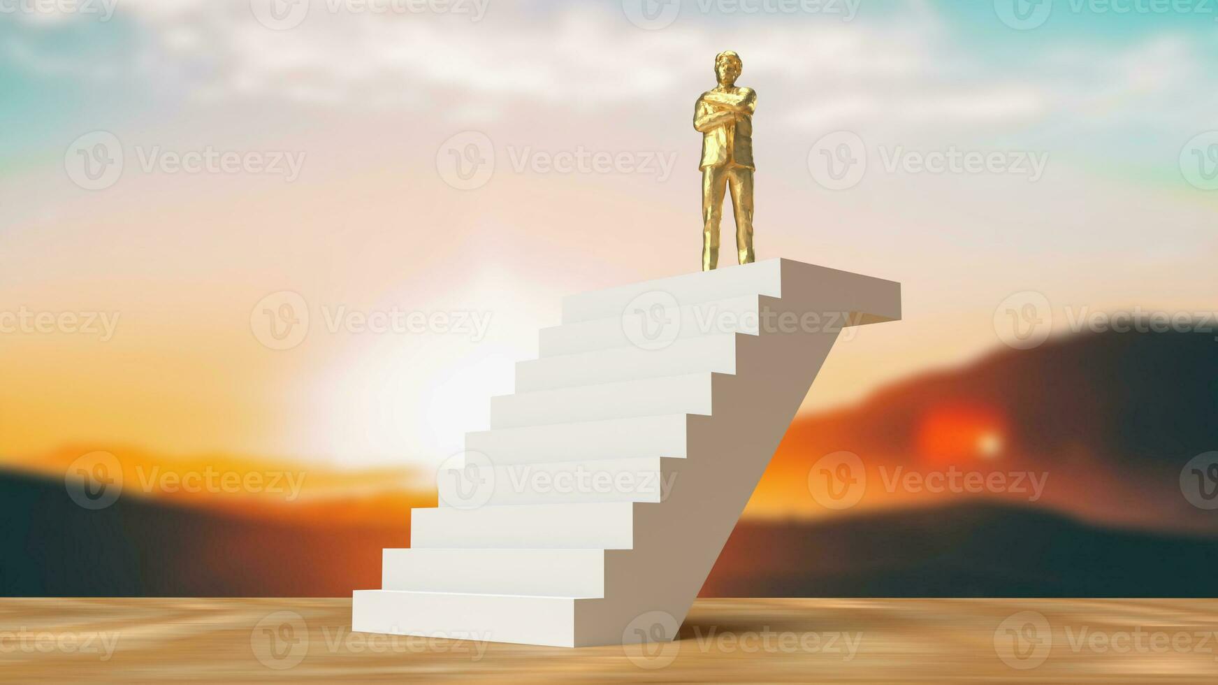 The gold man on stairs for Business concept  3d rendering photo