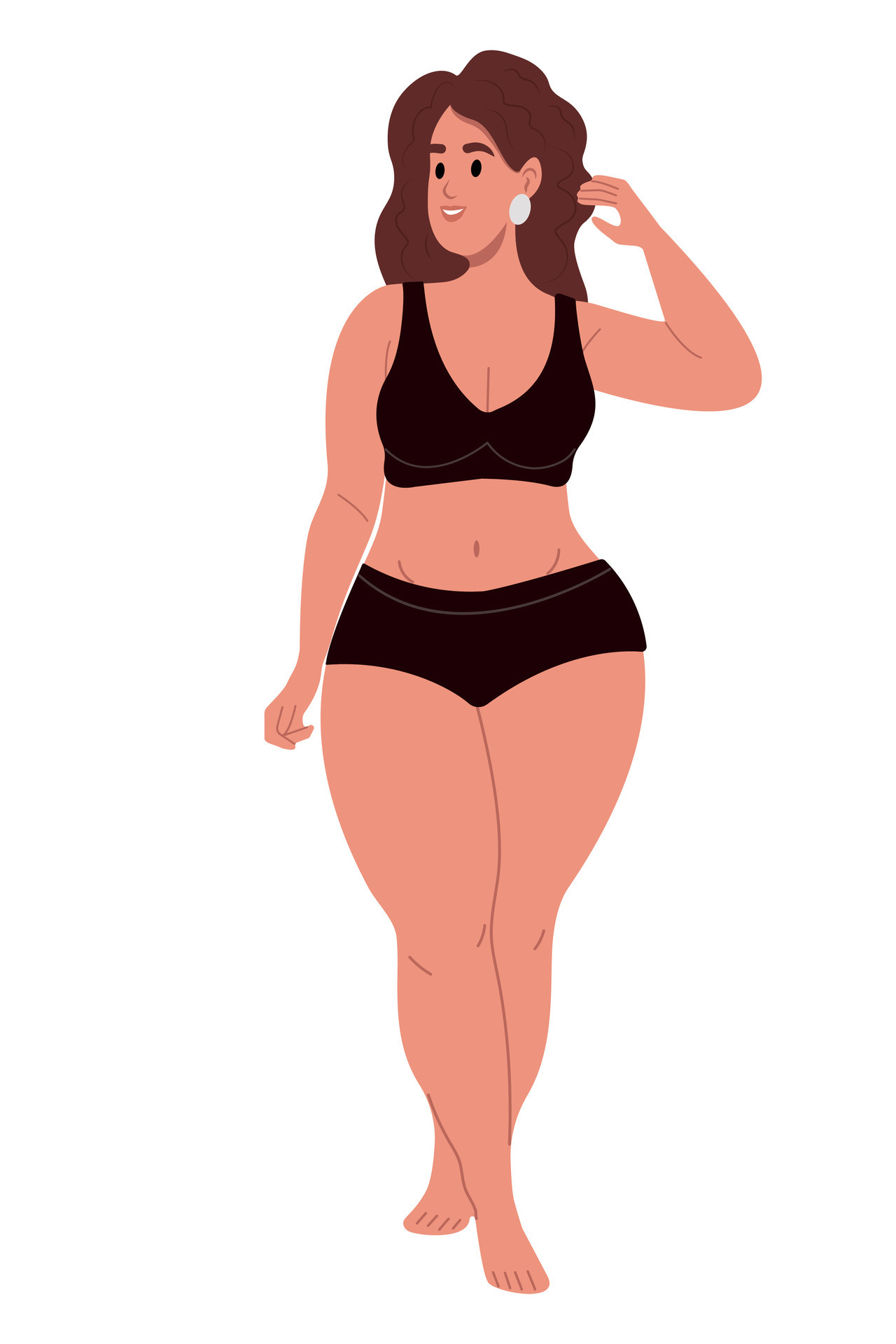 A woman with a plump curvaceous body, wearing underwear.Chubby