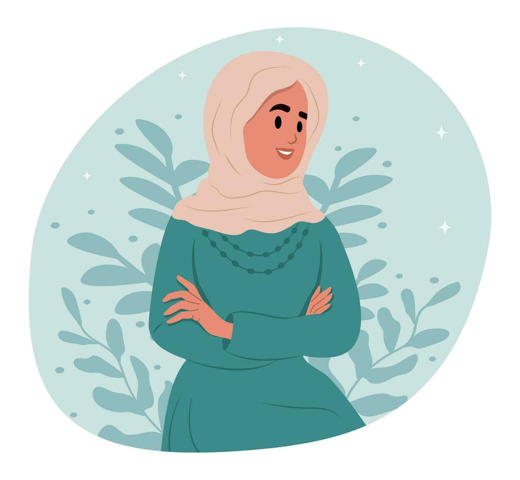 Portrait of young smiling Arab woman in hijab. Emirates Women's Day . vector