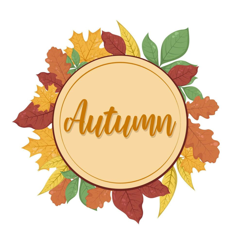 Leaves autumn wreath frame on white background. Vector illustration with place for save date, text, photo. Fall, autumn, Thanksgiving Design element for invitation, card, t-shirt pattern style.