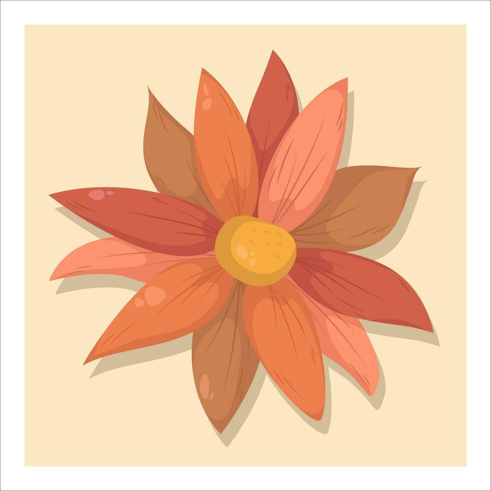 Autumn flower, isolated on yellow background. Colorful brown orange chrysanthemum. Fall design element. Objects for design, cards, banners, flyer, social media, web, decoration vector