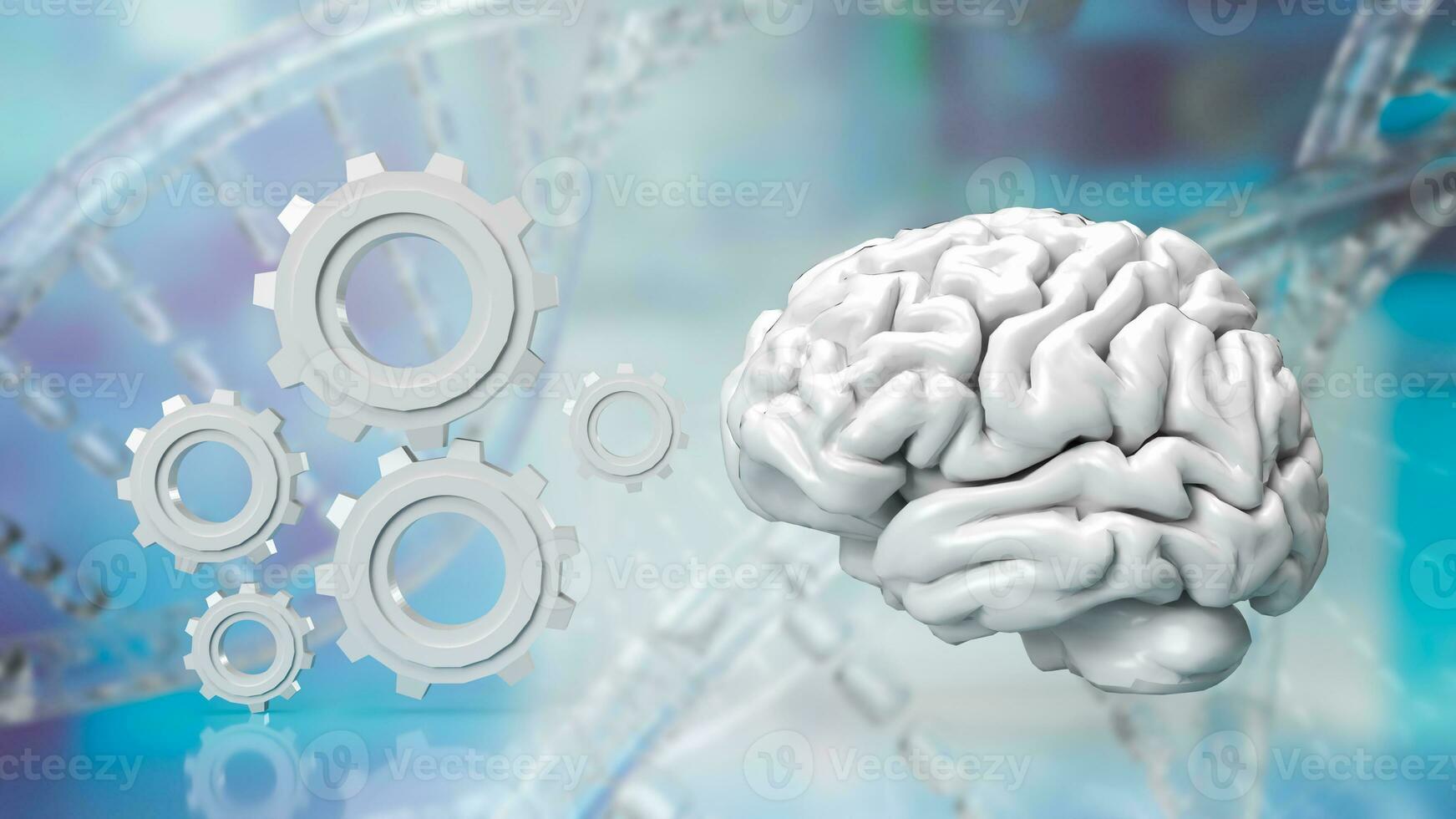 The Brain and gears on dna background 3d rendering photo