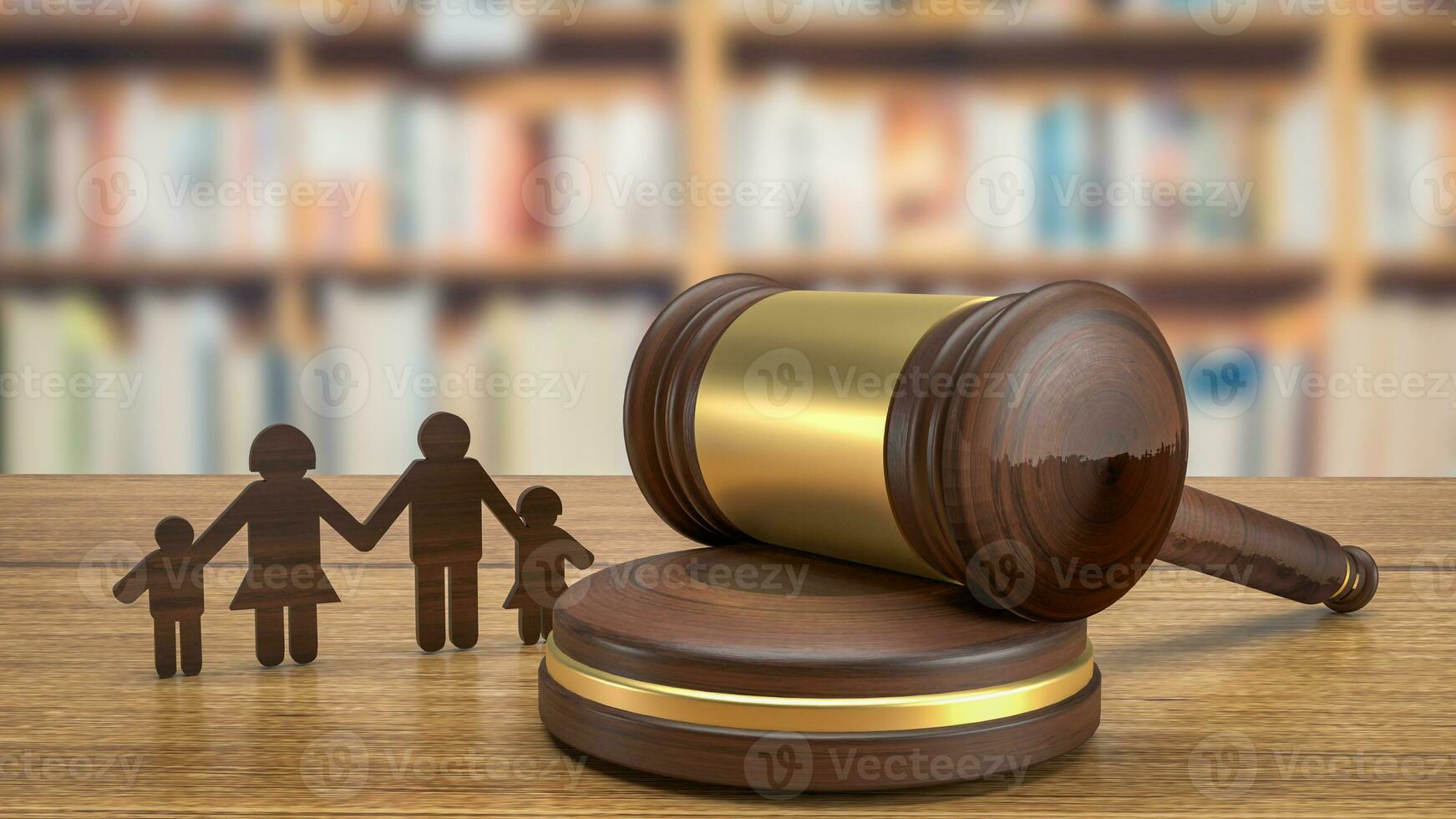 The  family wood plate and  hammer for law concept 3d rendering photo