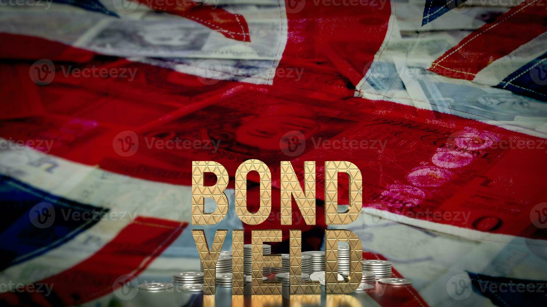 The Bond yield  and coins on Flag of the United Kingdom  for Business concept 3d rendering photo