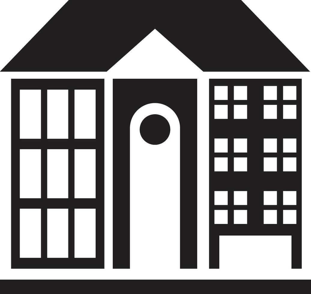 Building illustration black an white vector icon isolated on white background.