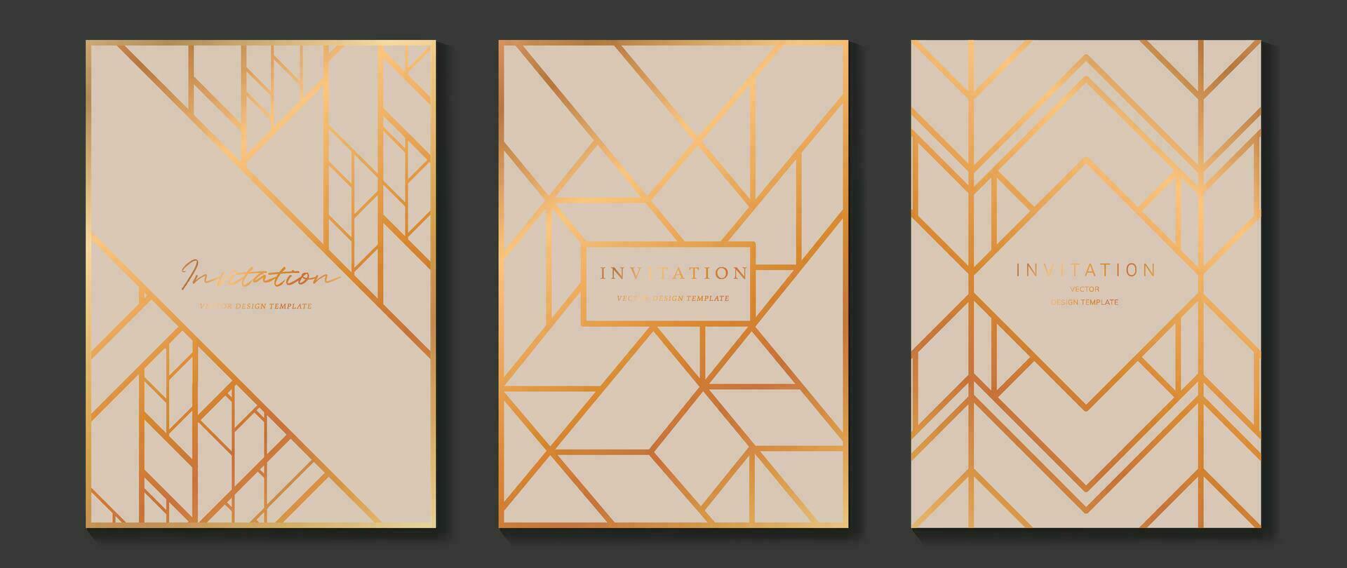 lujo invitación tarjeta antecedentes vector. dorado elegante geométrico forma, oro líneas en ligero color antecedentes. prima diseño ilustración para Boda y VIP cubrir plantilla, póster, gala, boda. vector