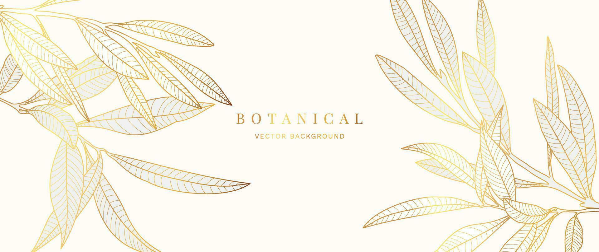 Abstract foliage gold texture vector background. Luxury leaf wallpaper of tropical, leaf branch, plants in hand drawn pattern. Botanical jungle illustrated for banner, prints, decoration, fabric.