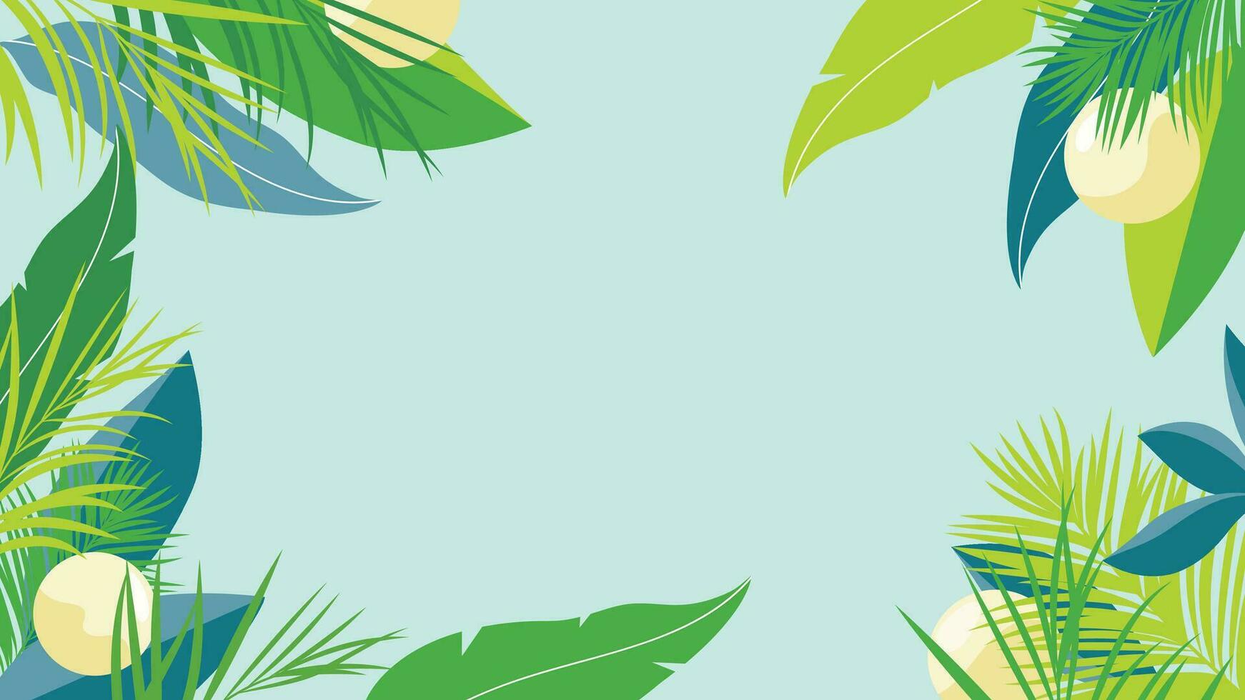 Forest tropical background vector illustration. Jungle plants, monstera, palm leaf, lemon, exotic summertime style. Botanical backdrop design for decoration, wallpaper, product presentation, branding.
