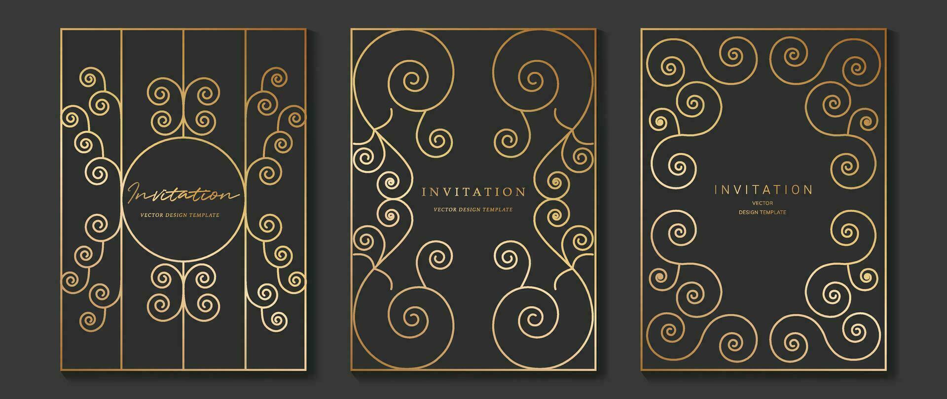 Luxury invitation card background vector. Golden elegant geometric shape, gold lines on brown background. Premium design illustration for wedding and vip cover template, banner, poster, gala, wedding. vector