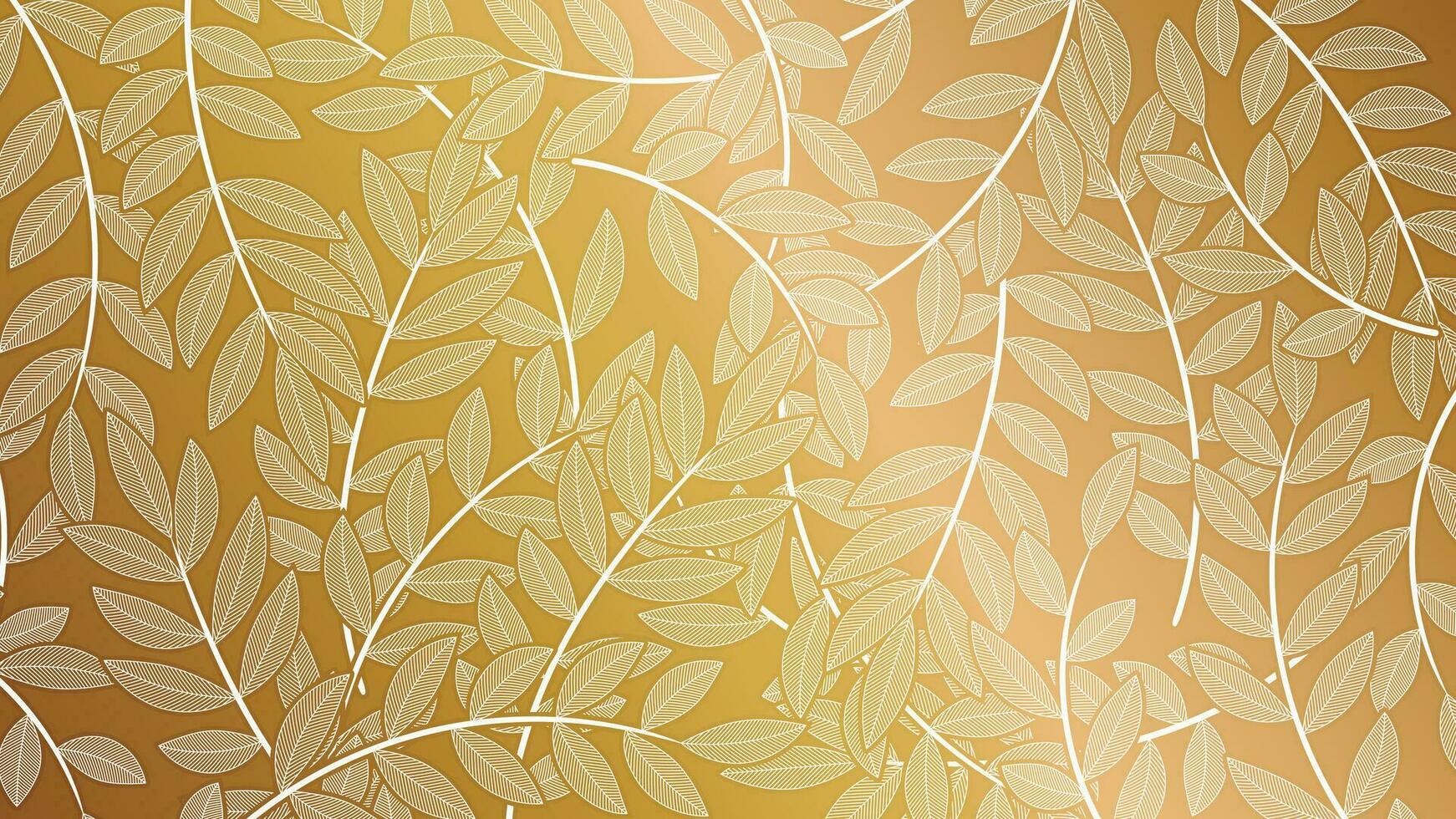 Abstract gold foliage line art vector background. Leaf wallpaper of tropical leaves, leaf branch, plants in hand drawn pattern. Botanical jungle illustrated for banner, prints, decoration, fabric.