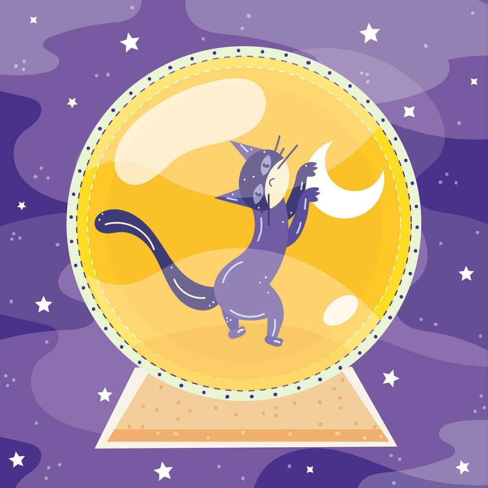 Isolated colored crystal ball with a cat inside Vector illustration