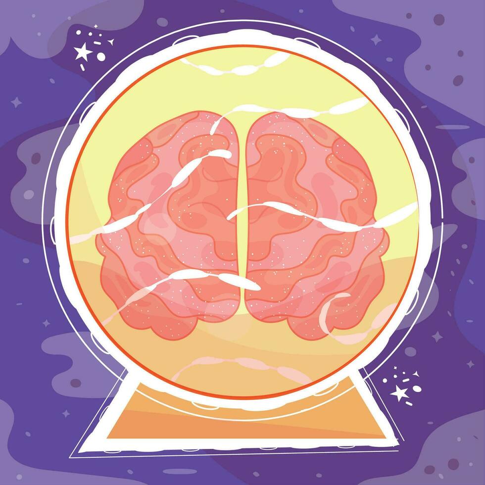 Isolated colored crystal ball with a brain inside Vector illustration