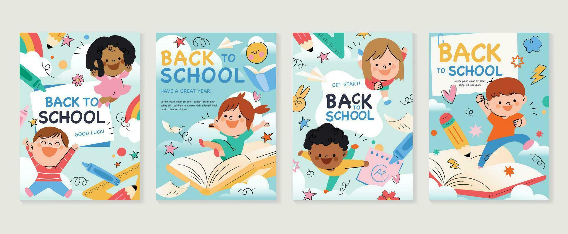 Back to school vector banners. Background design with children and education accessories element. Kids hand drawn flat design for poster , wallpaper, website and cover template.