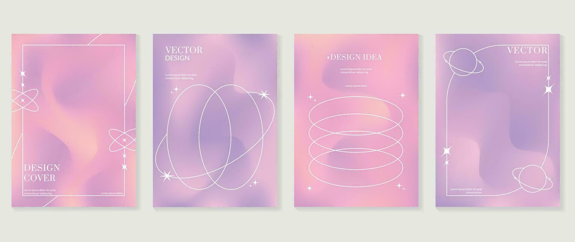 Idol lover posters set. Cute gradient holographic background vector with pastel colors, frame, sparkle, star. Y2k trendy wallpaper design for social media, cards, banner, flyer, brochure, postcard.