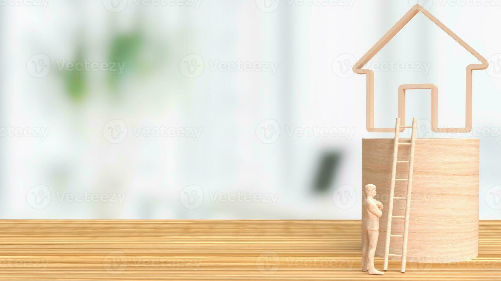 The wood man figure and home icon for property business concept 3d rendering photo