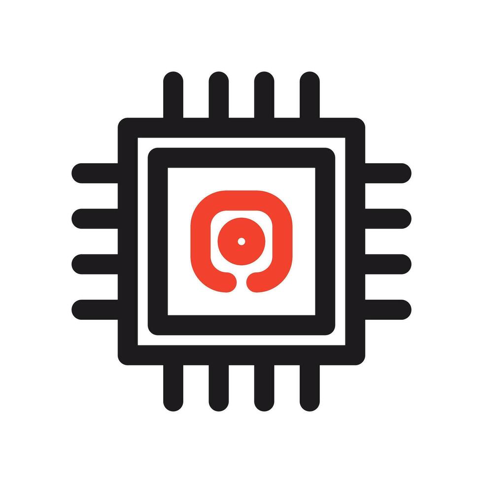 Microchip icon. CPU, Central processing unit, computer processor, chip symbol in circle. Abstract technology logo. Simple round icon isolated on white background. Creative modern vector logo