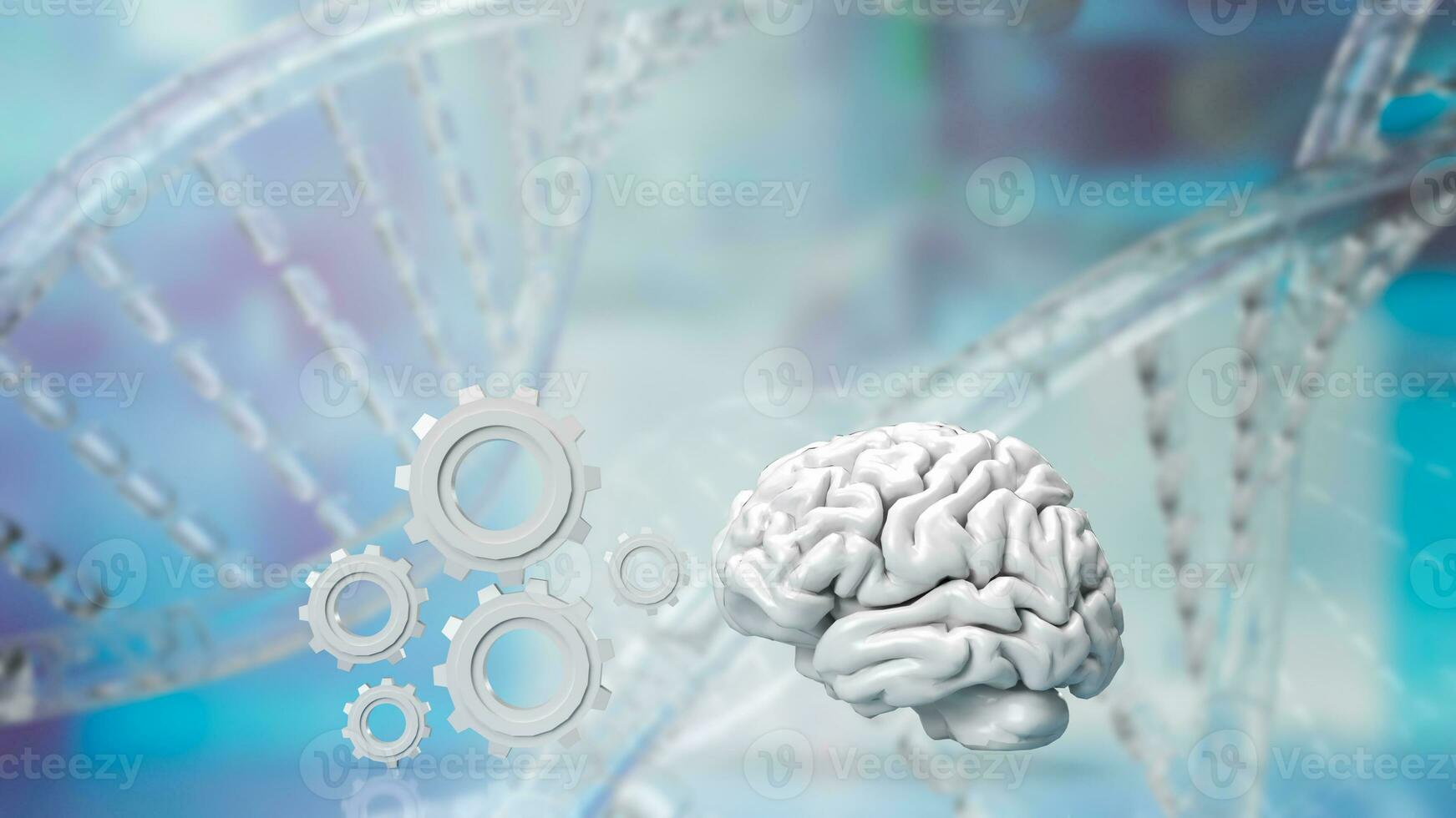 The Brain and gears on dna background 3d rendering photo