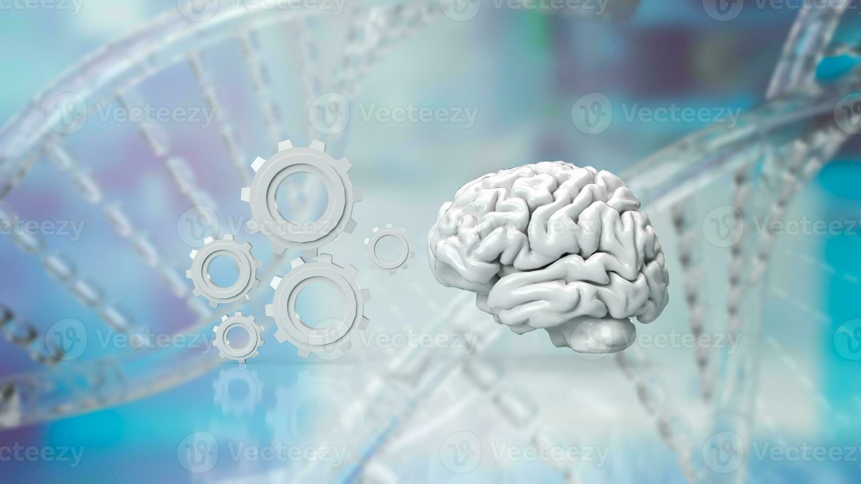 The Brain and gears on dna background 3d rendering photo