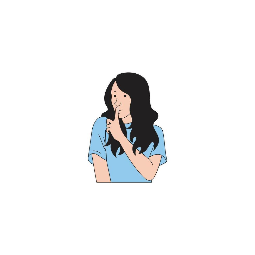 a woman with long hair with a finger in front of her lips vector