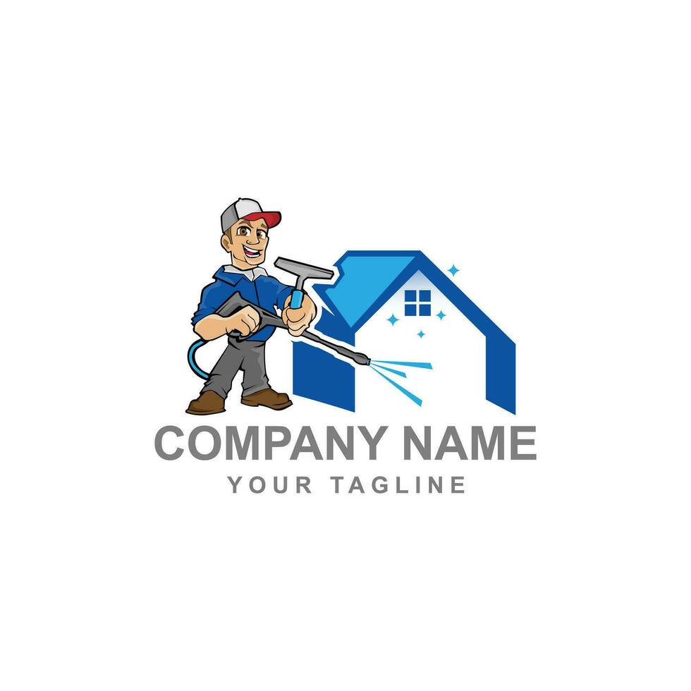 house cleaner mascot brand logo design vector,Cleaning Service Man Mascot. vector