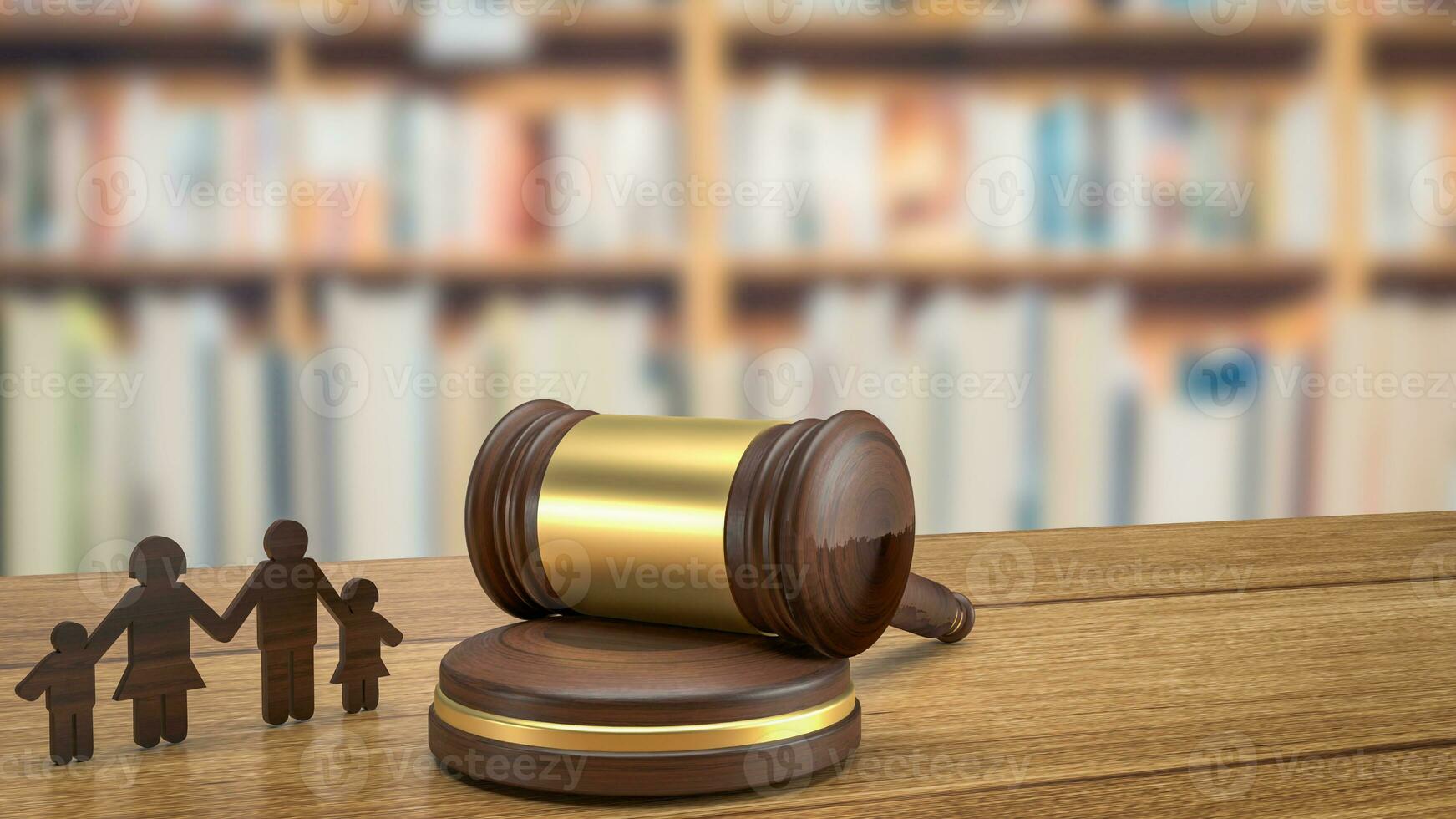 The  family wood plate and  hammer for law concept 3d rendering photo