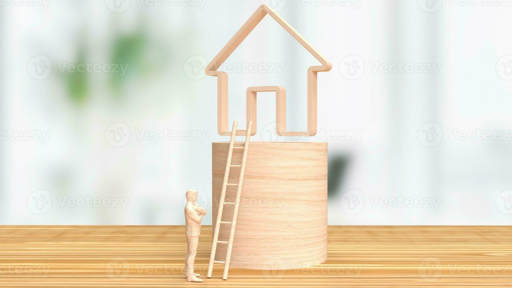 The wood man figure and home icon for property business concept 3d rendering photo