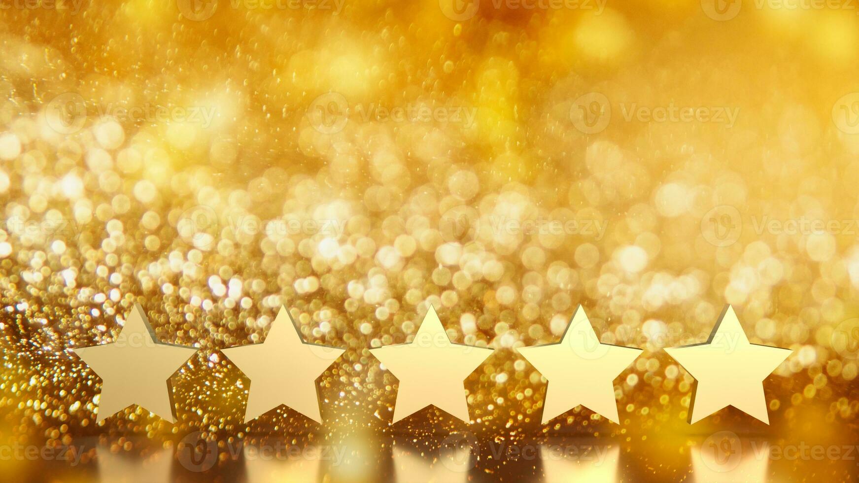 The gold five star on bokeh background 3d rendering photo