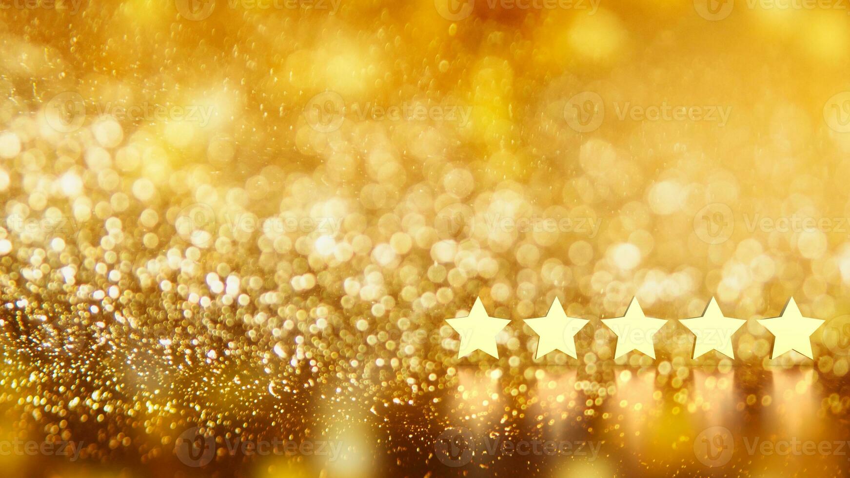 el oro cinco estrella en bokeh antecedentes 3d representación foto